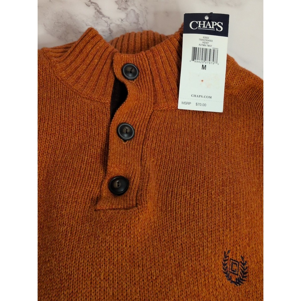 Chaps Men's Mock-Neck Sweater Medium Burnt Orange In Color New With Tags - Picture 2 of 12